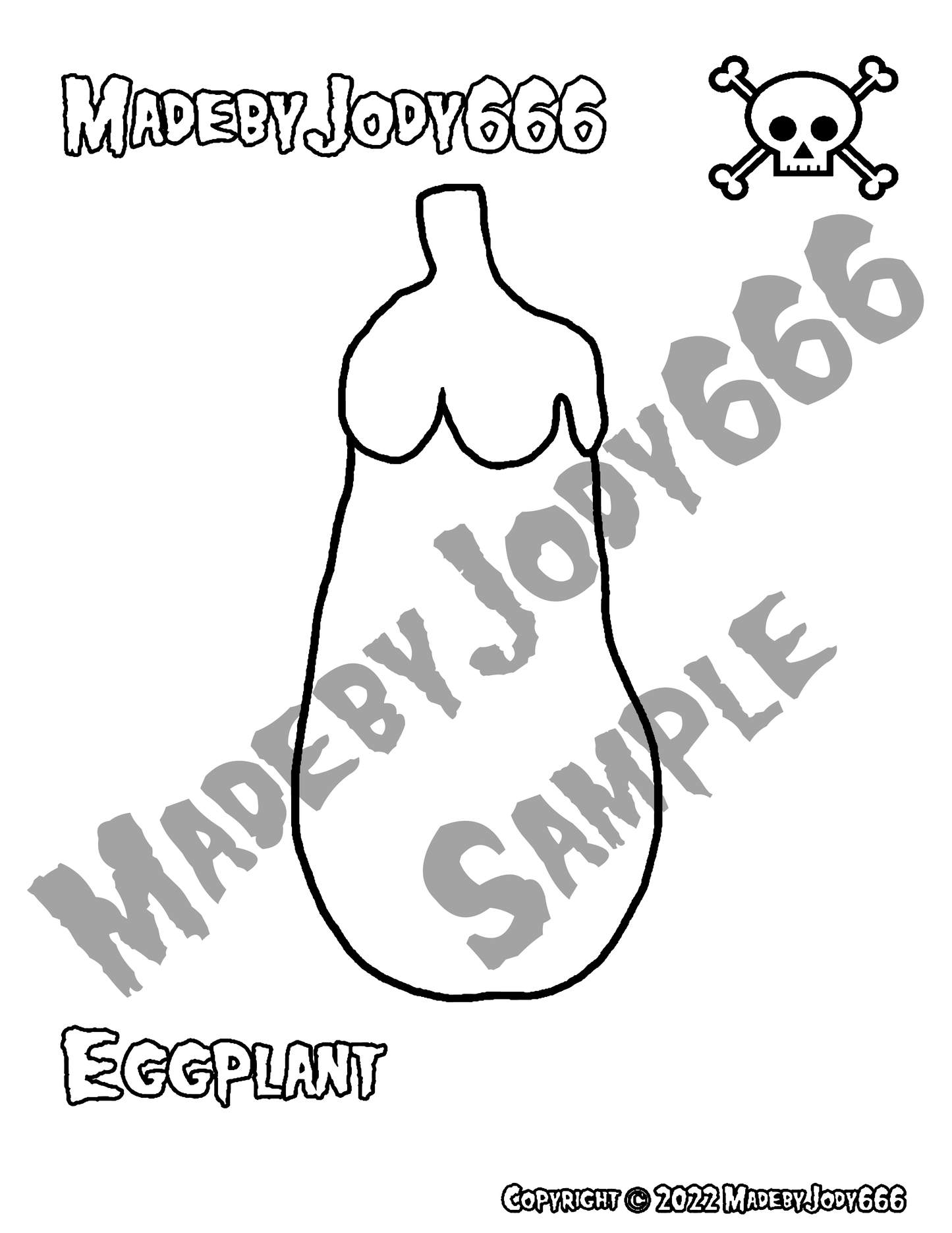 Eggplant Crochet Pattern+ Coloring Page