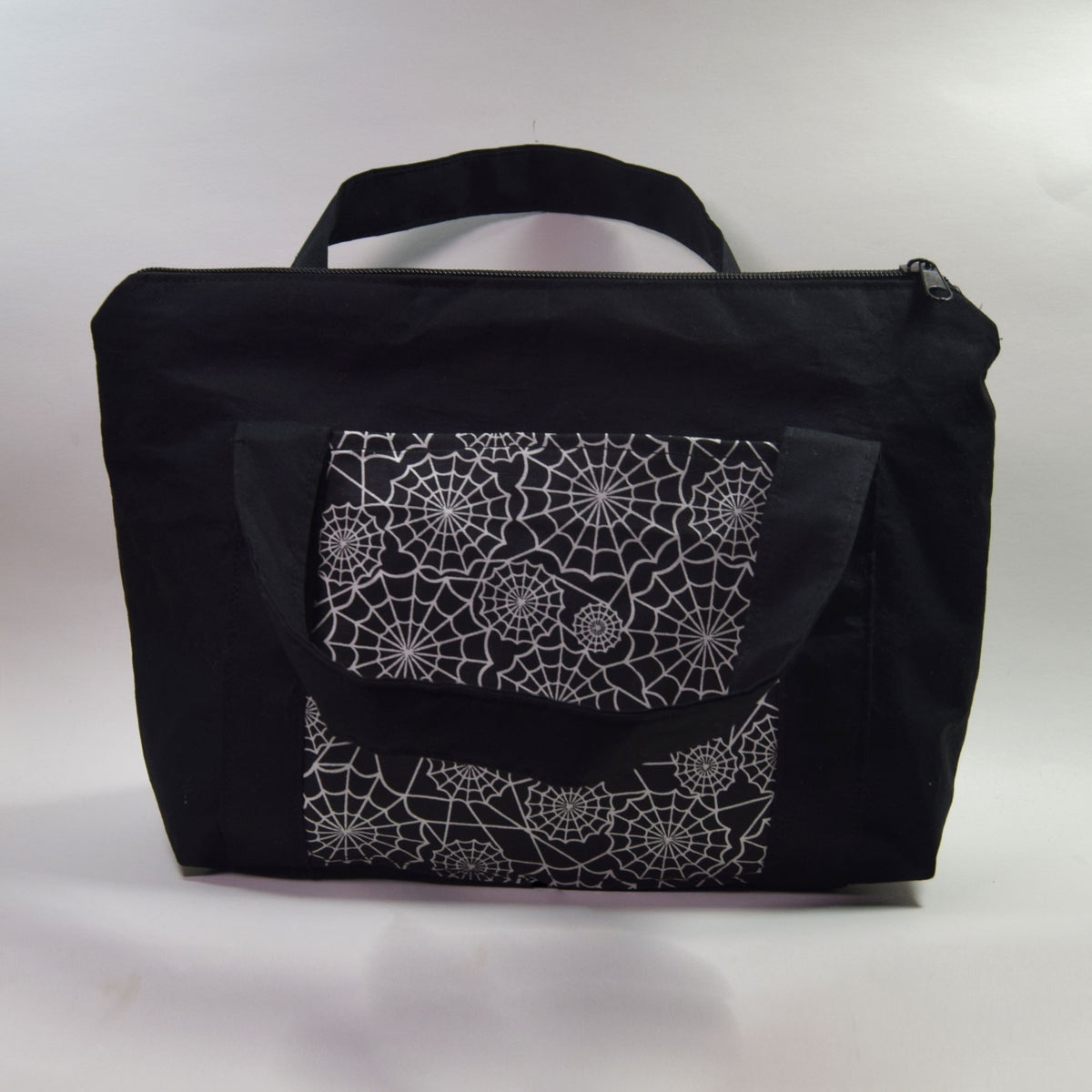 Black Spider Web Tote Bag with Zipper