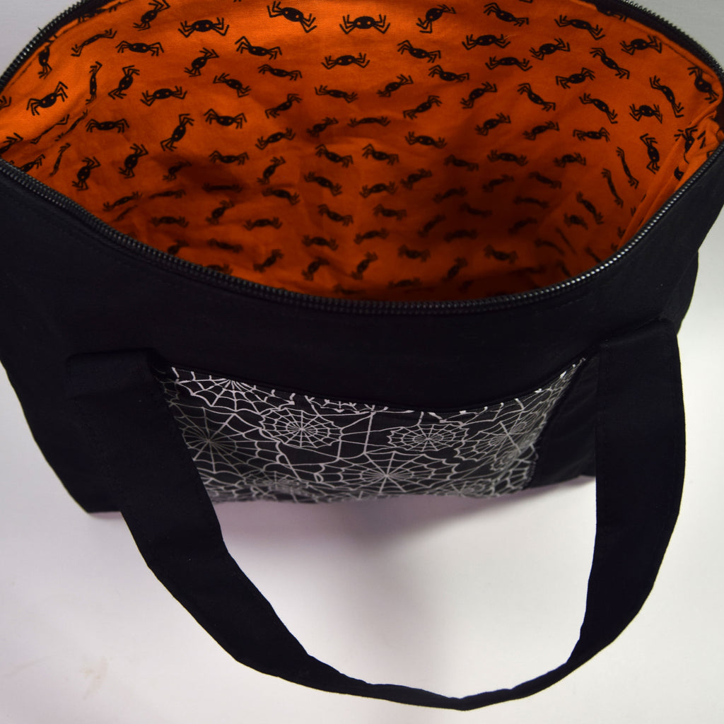 Black Spider Web Tote Bag with Zipper