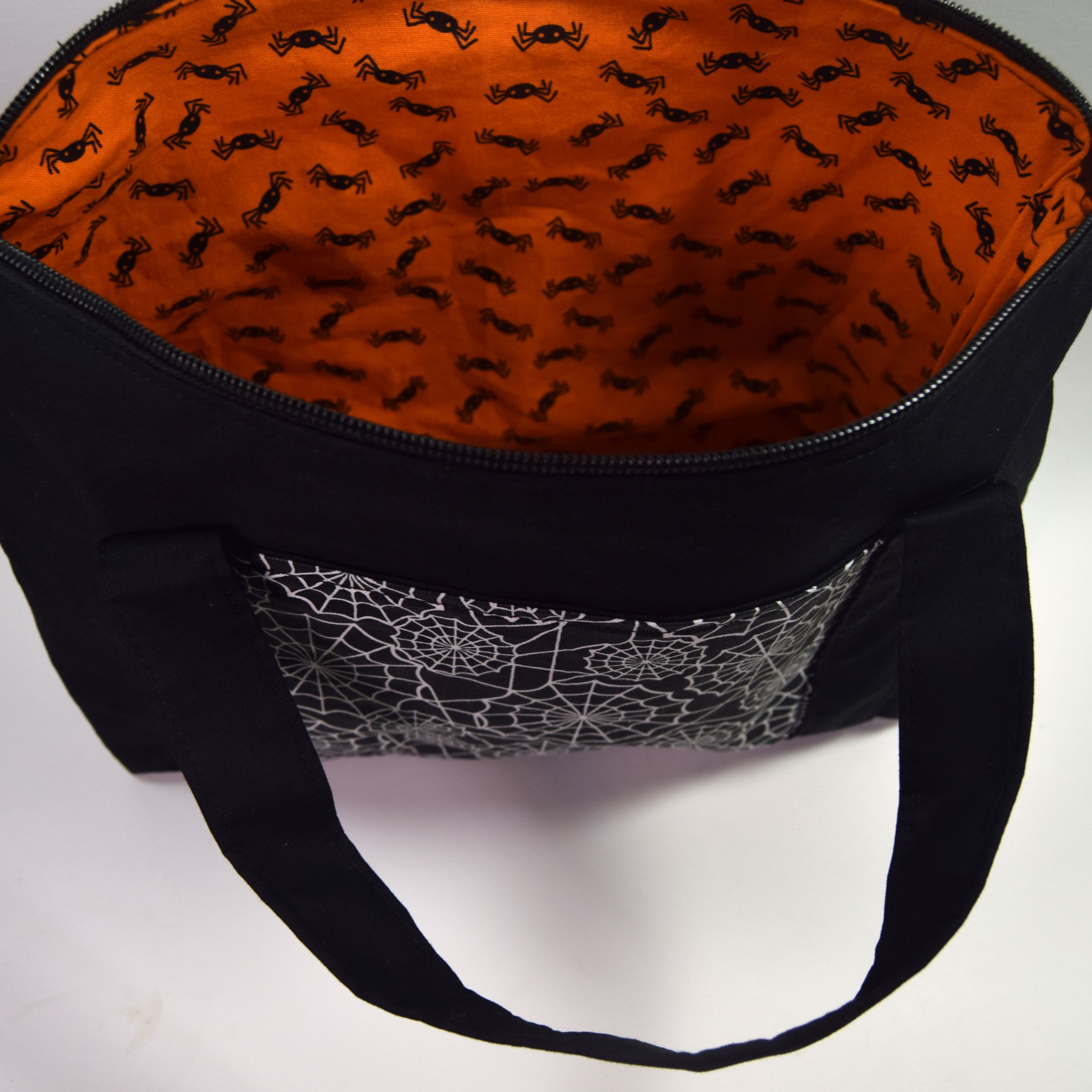 Black Spider Web Tote Bag with Zipper