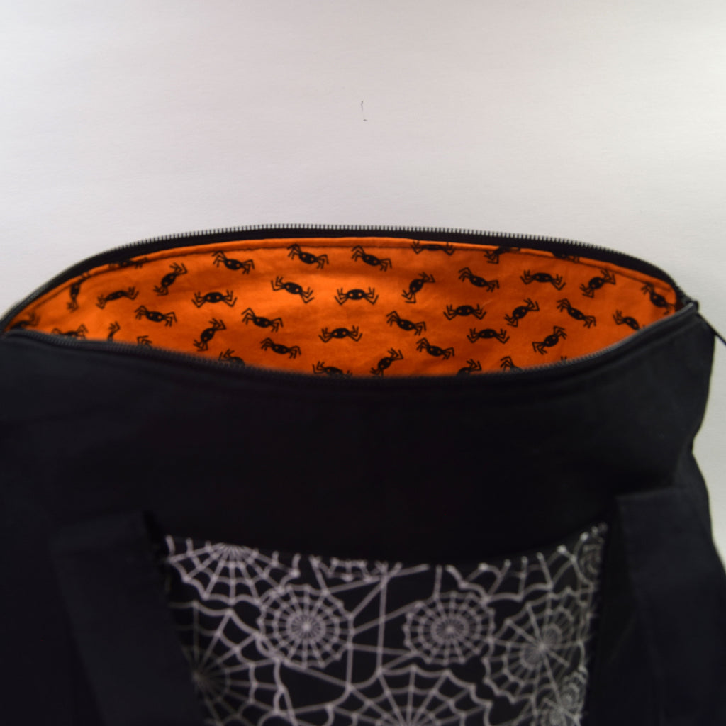 Black Spider Web Tote Bag with Zipper