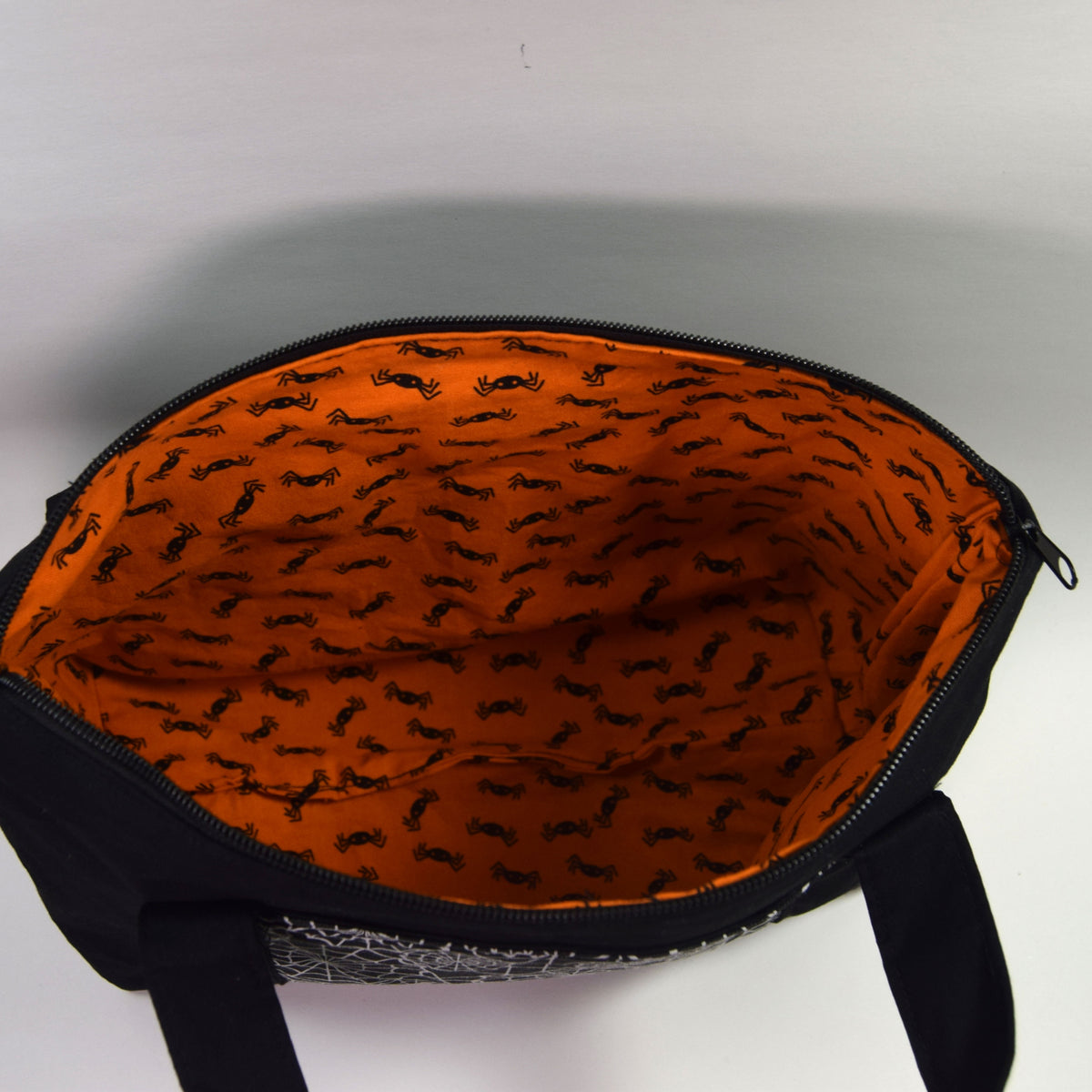 Black Spider Web Tote Bag with Zipper