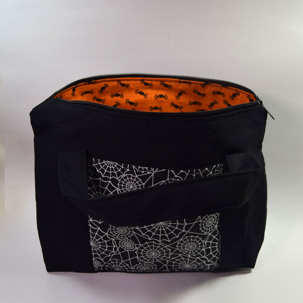 Black Spider Web Tote Bag with Zipper