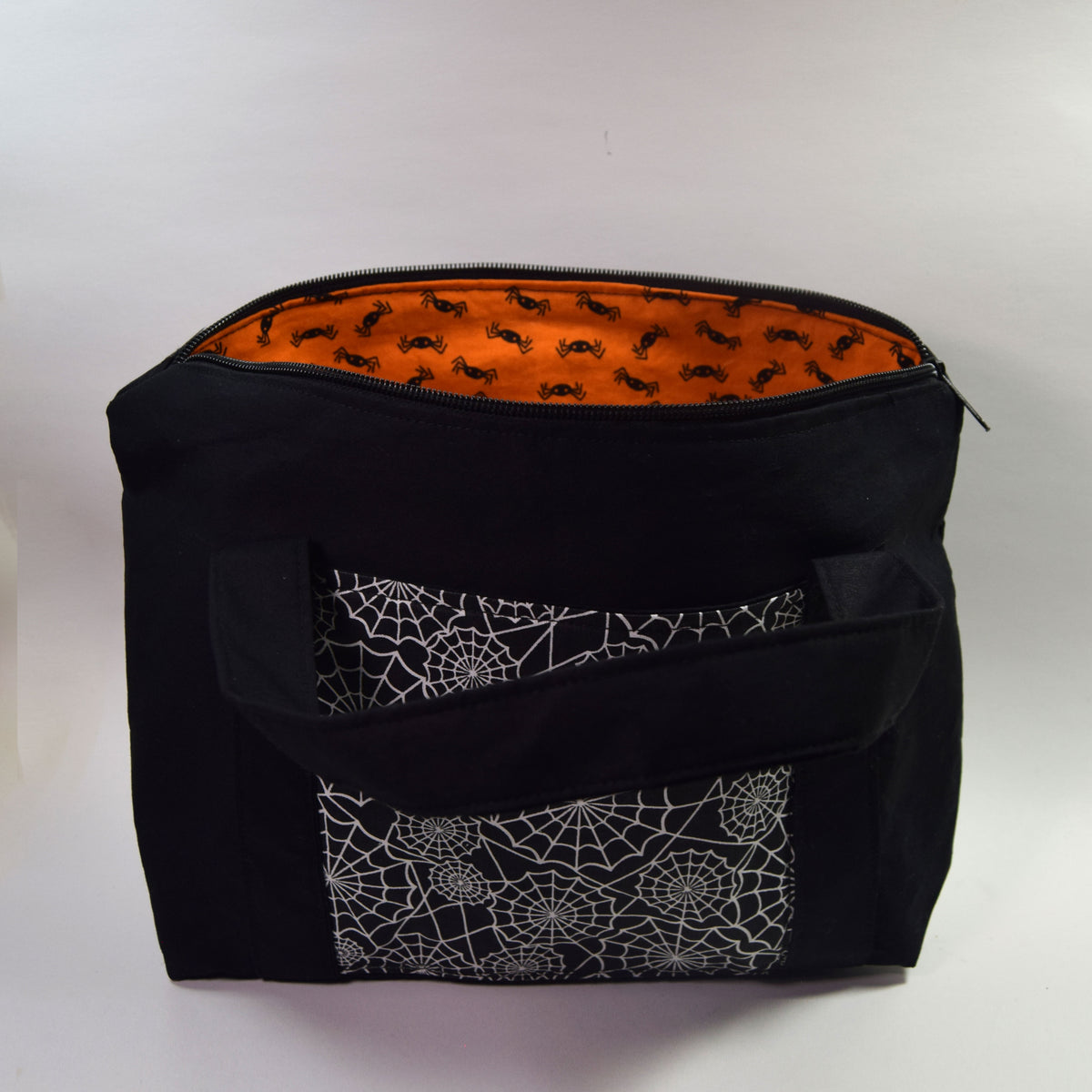 Black Spider Web Tote Bag with Zipper