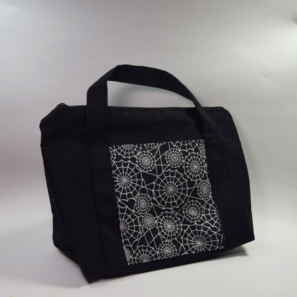 Black Spider Web Tote Bag with Zipper