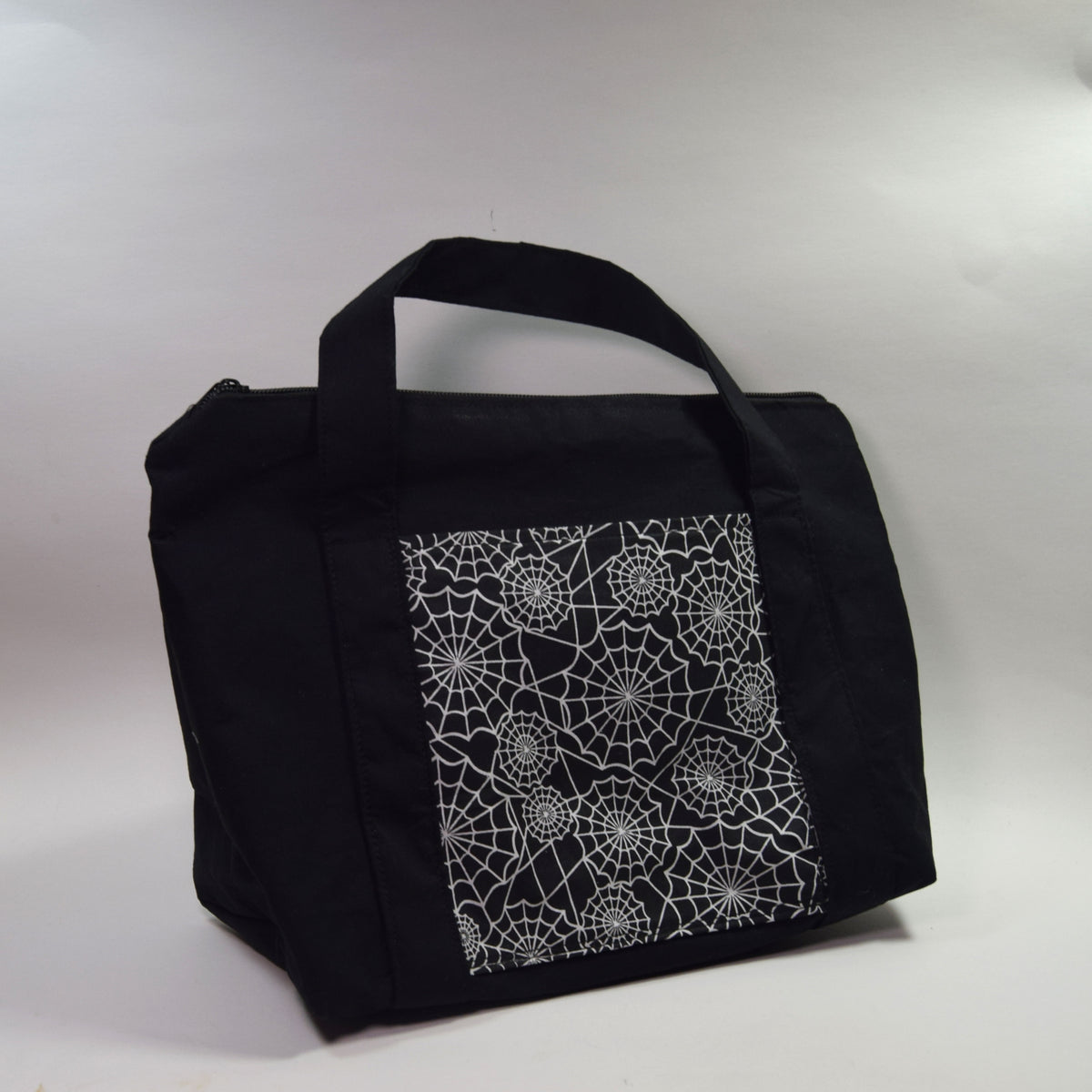 Black Spider Web Tote Bag with Zipper
