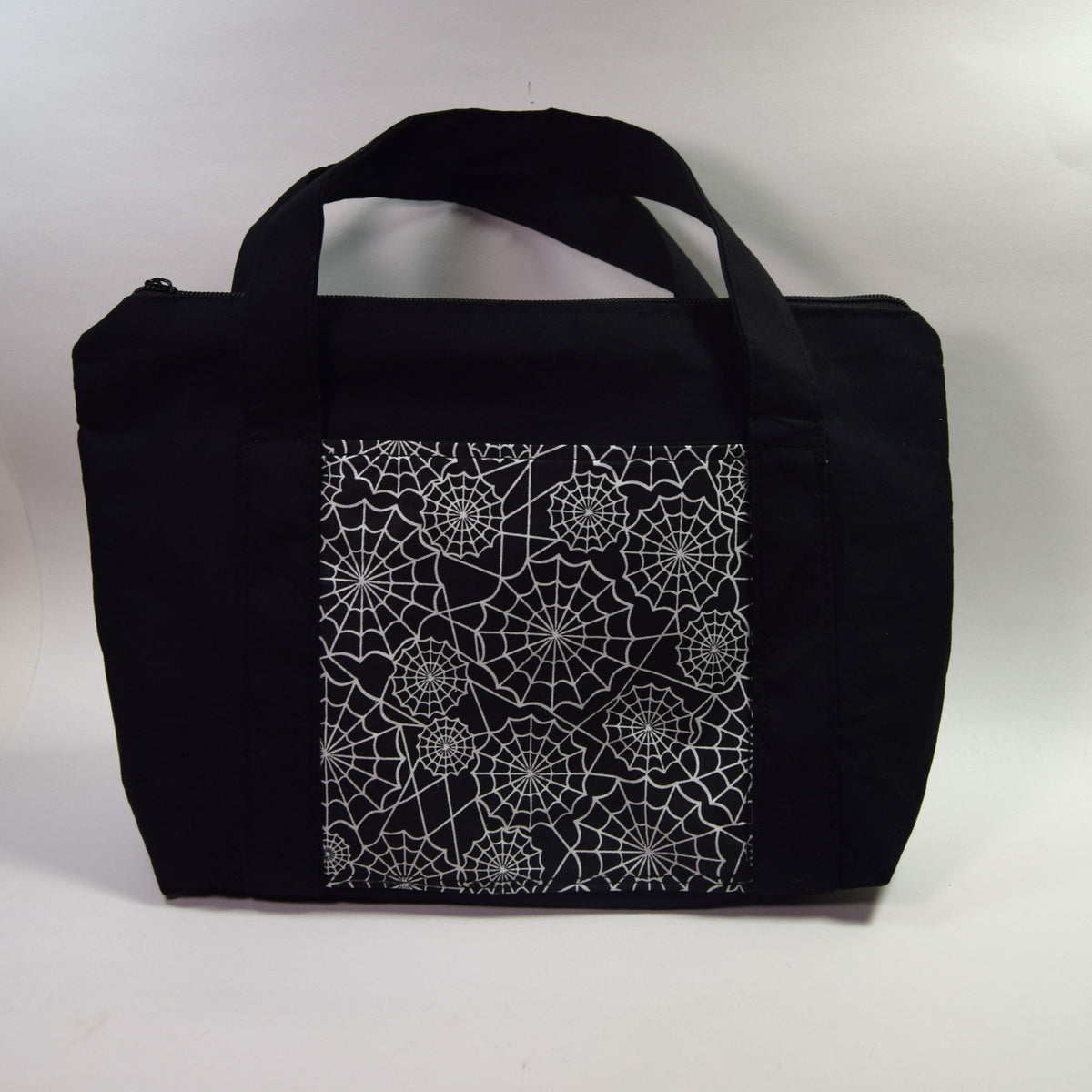Black Spider Web Tote Bag with Zipper