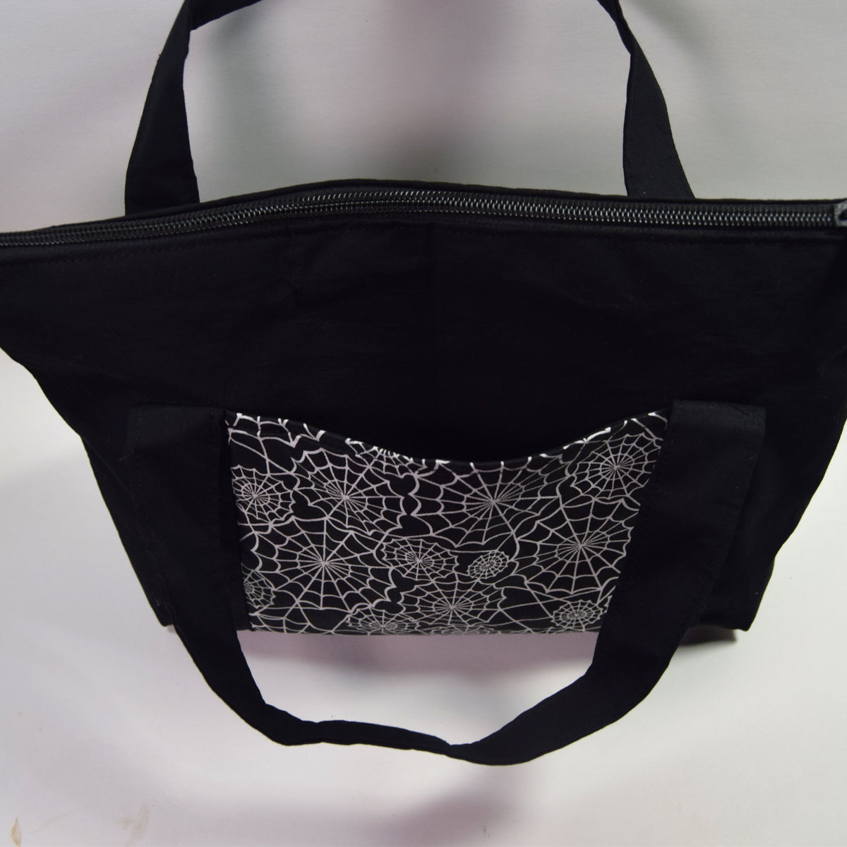 Black Spider Web Tote Bag with Zipper