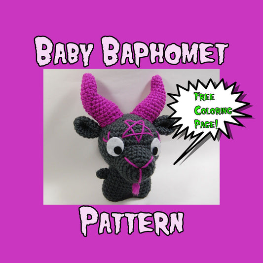 baby baphomet crochet pattern with coloring page