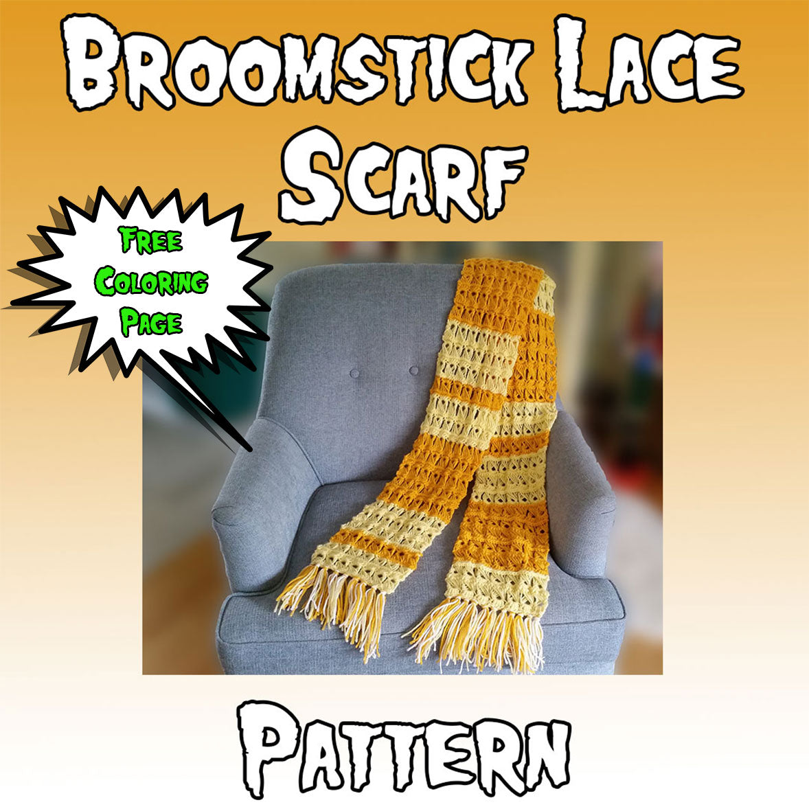 Broomstick Lace Scarf Crochet Pattern + Coloring Page