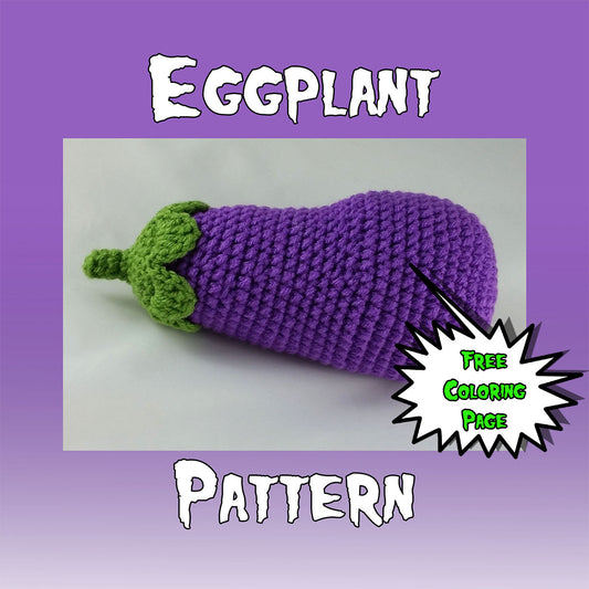 Eggplant Crochet Pattern+ Coloring Page