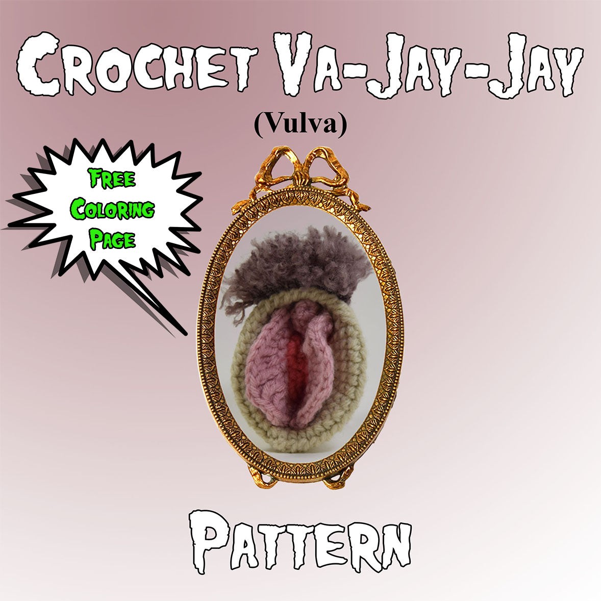 crochet va jay jay (vulva) pattern with coloring page